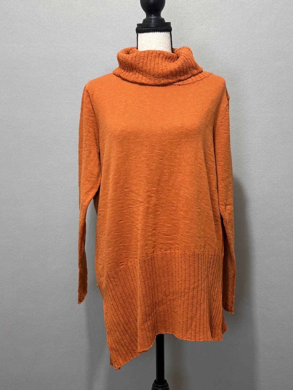 Soft Surroundings PM Rust Cotton Cowl Neck Sweater Tunic Cozy Fall Asymmetrical